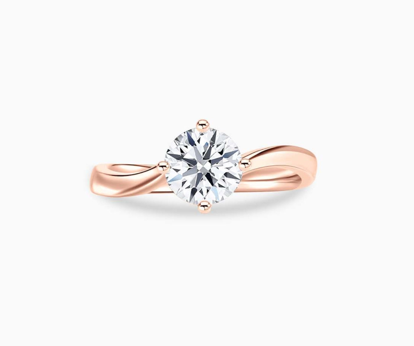 Modern rose gold solitaire diamond ring with a double band design, featuring a subtle center line engraving for a sleek and bold look